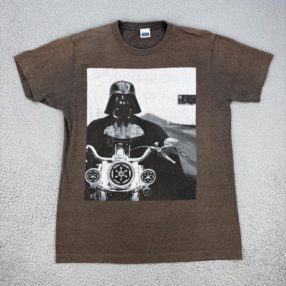 Star Wars Shirt Mens Medium Brown Darth Vader Motorcycle Graphic Tee Lucasfilm